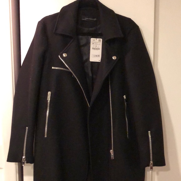 NWT Zara Black Wool Oversized Biker Jacket - Picture 4 of 7